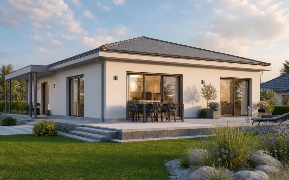 Bungalow Fertighaus Kosten 2026 — ebenerdiger Bungalow mit Terrasse Bungalow Fertighaus Kosten 2026 — ebenerdiger Bungalow mit Terrasse